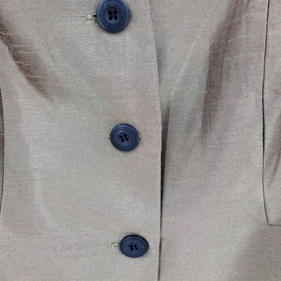 Vintage 80s Single Breasted Blazer 8 Metallic Gold Button Contrast Trim Formal - Picture 7 of 11